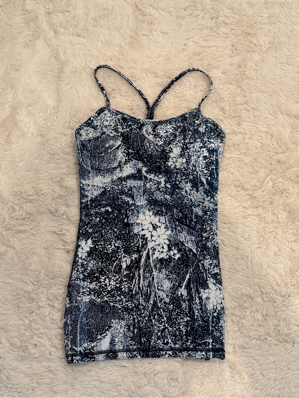 Lululemon Power Y Padded Tank Top Luon Wildwood Floral Blue Shelf Bra XXS 2 GUC